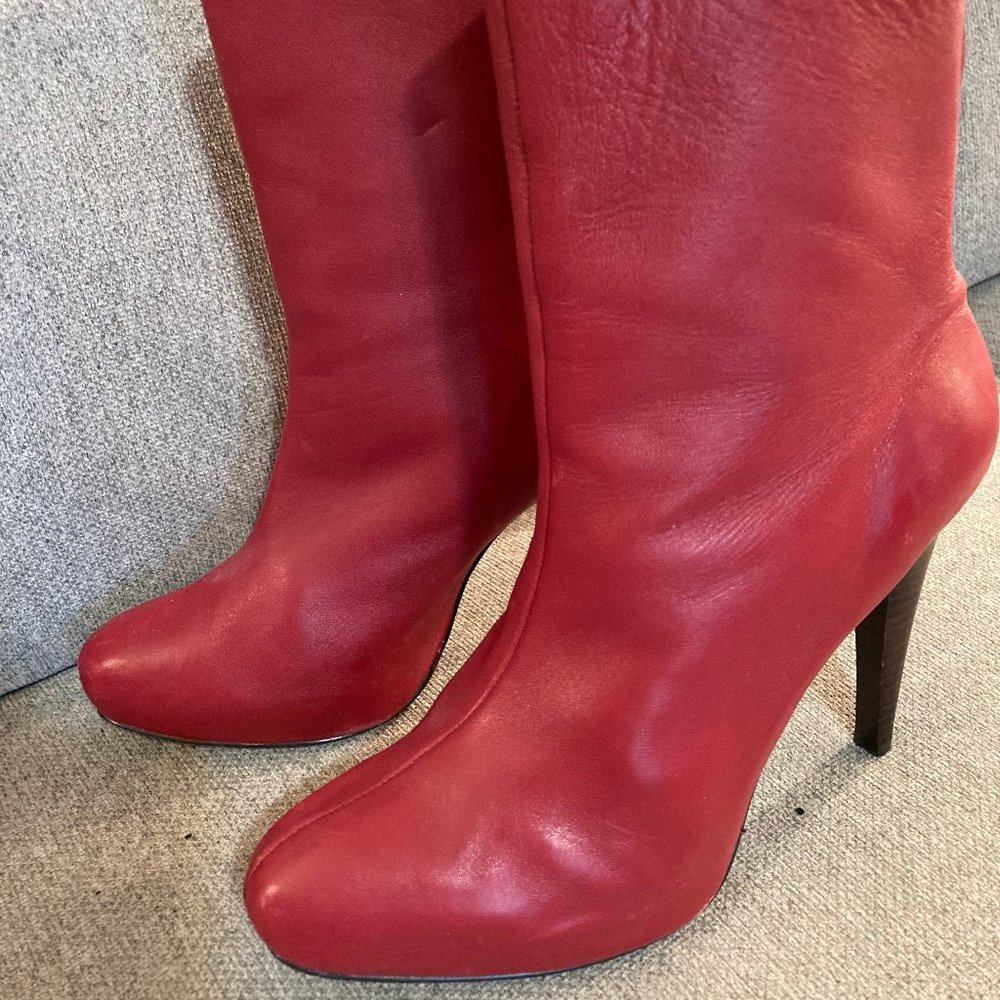RED CALFSKIN PLATFORM BOOTIES CALVIN KLEIN 6.5M